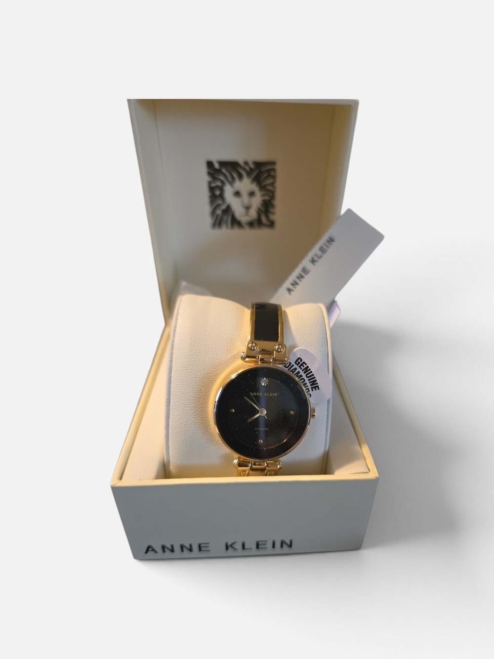 Anne Klein Gold-Tone Watch with Black Dial and Bracelet Accents